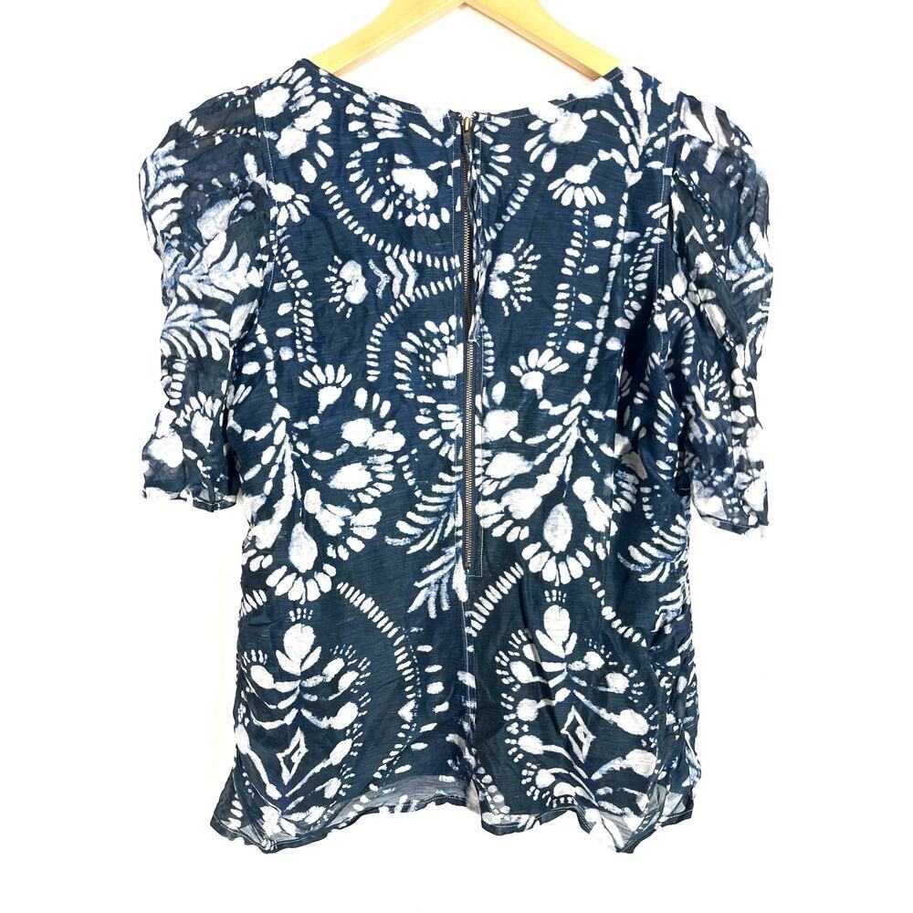 Marie Oliver Augustine Top Floral Linen Silk Blend Puff Sleeve Blouse Blue Small - Picture 5 of 8